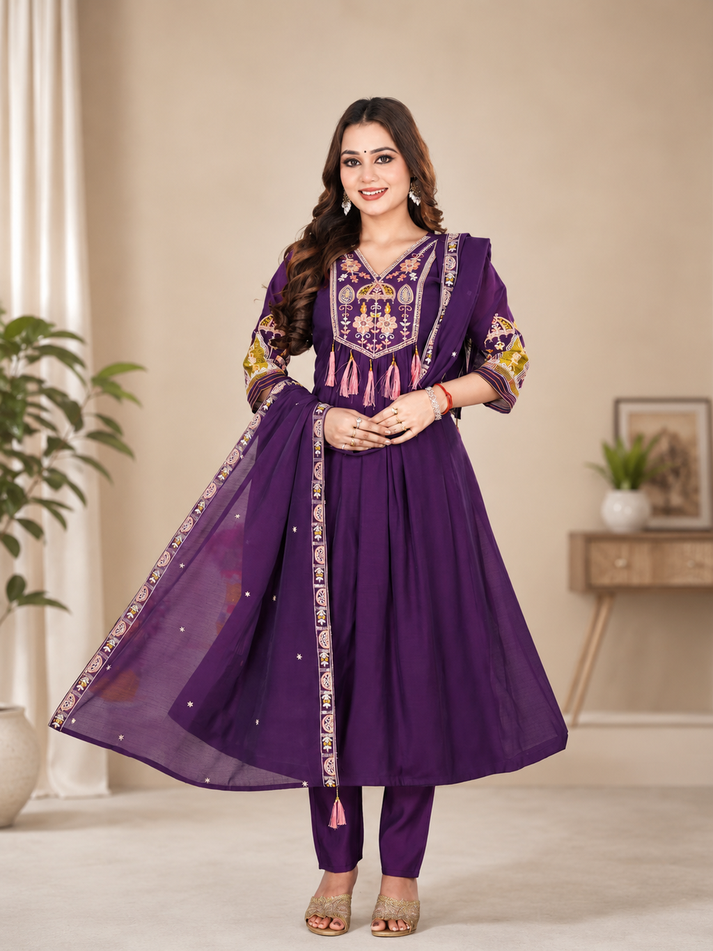 Women’s Embroidered 3-Piece Suit Set | Mall Chanderi