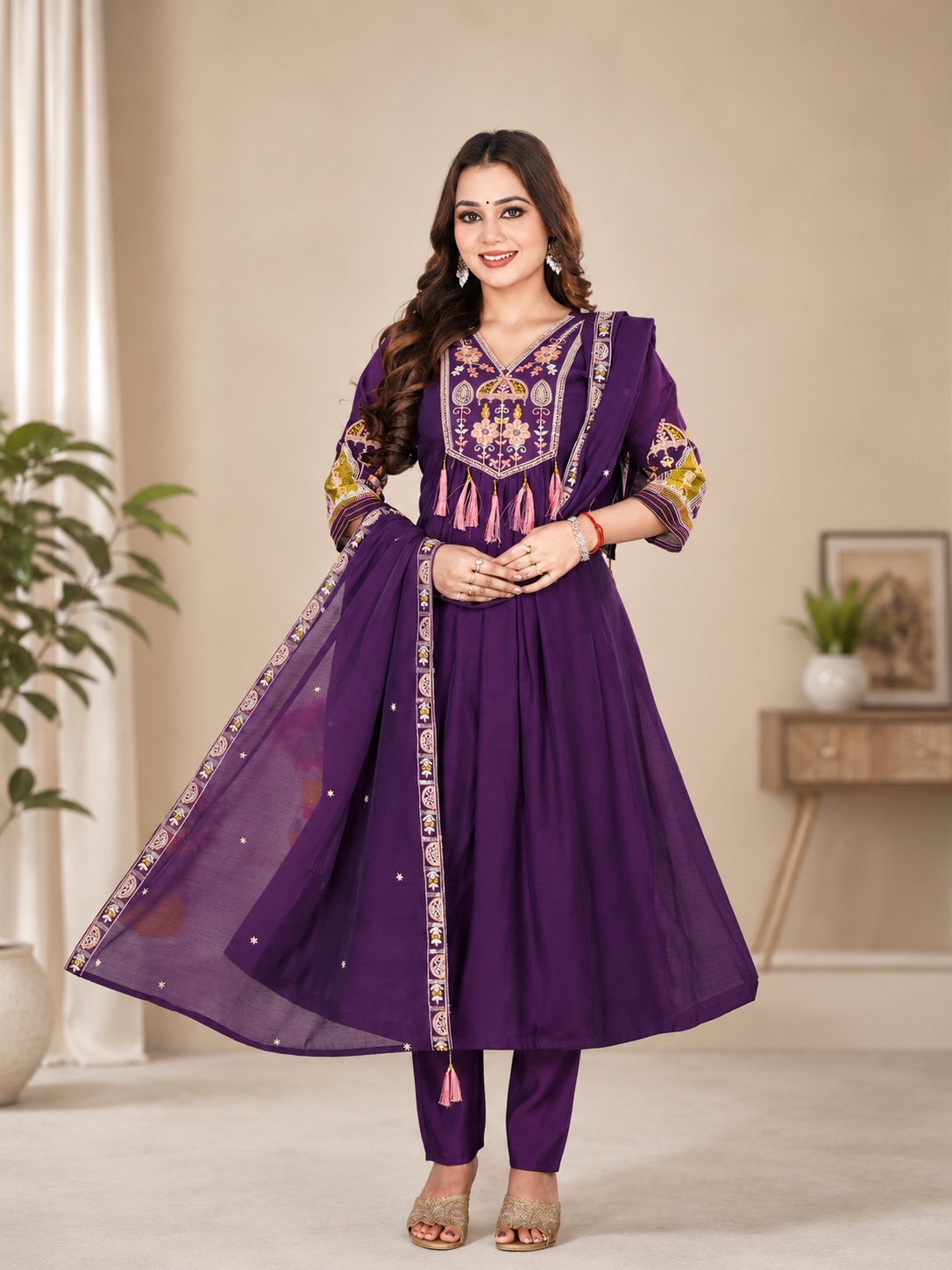 Women’s Embroidered 3-Piece Suit Set | Mall Chanderi
