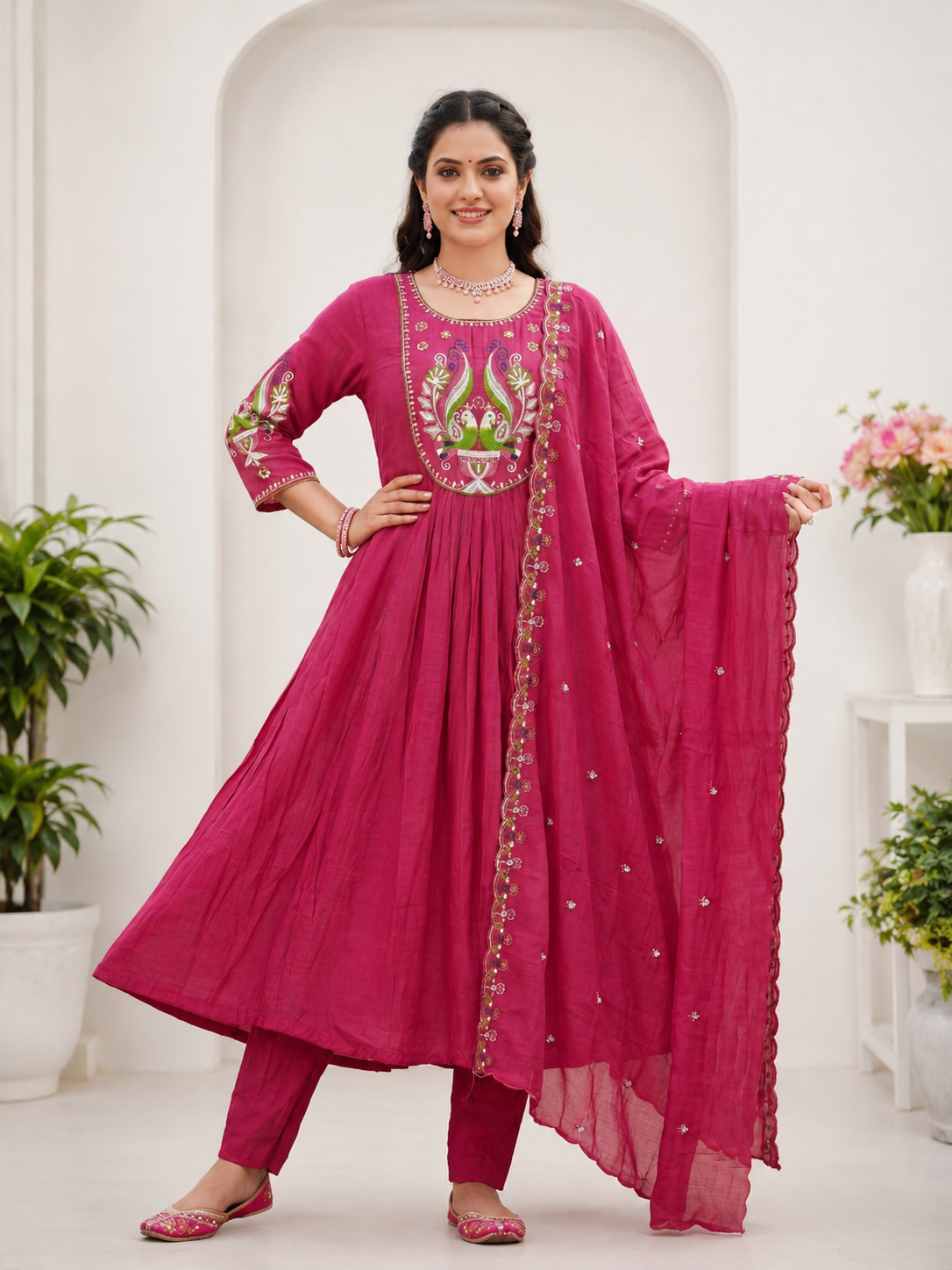 Women’s Embroidered 3-Piece Suit Set | Mall Chanderi